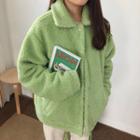 Buttoned Fleece Jacket Green - One Size