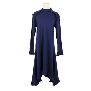 Long-sleeve Ruffled Plain Dress