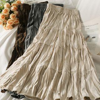 Ruffle-trim Ruched Midi Skirt In 5 Colors
