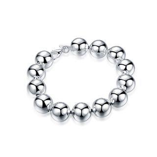 Fashionable Simple 14mm Round Bead Bracelet Silver - One Size