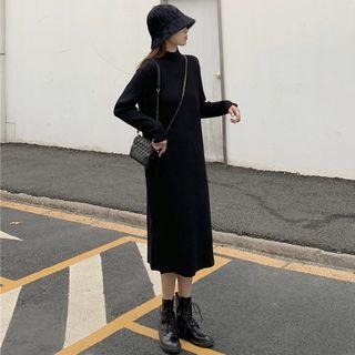 Mock-turtleneck Long-sleeve Knit Midi Dress