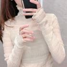 Ruffle Trim Mock-neck Long-sleeve Top