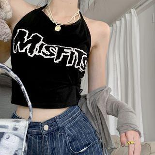 Halter Lettering Crop Top Black - One Size
