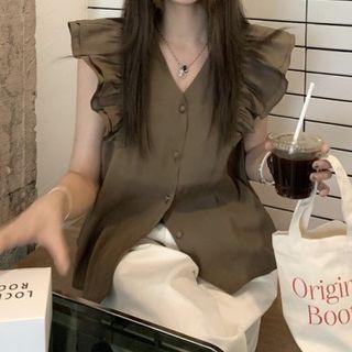 Sleeveless Plain Ruffle Trim Tank Top