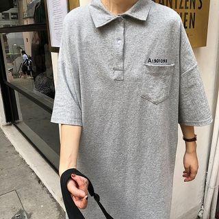 Pocket Detail Elbow-sleeve Midi Polo Shirt Dress