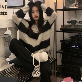 Striped Sweater Stripe - Black & Almond - One Size