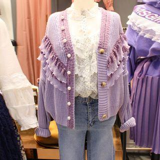 Ruffle Trim Chunky-knit Cardigan