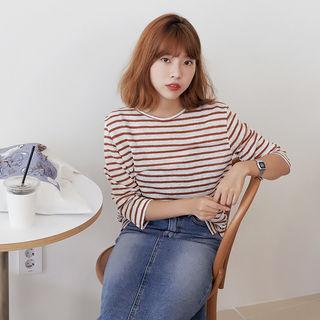 3/4-sleeve Stripe Linen T-shirt