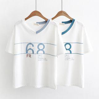 Short-sleeve V-neck Print T-shirt