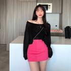 Long-sleeve Top / Denim Mini A-line Skirt