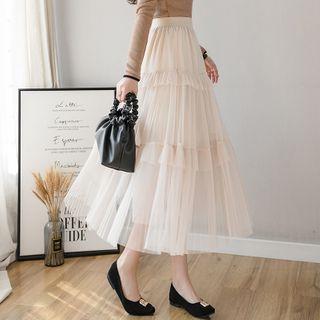 Pleated A-line Mesh Dress
