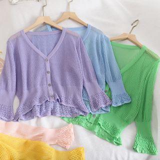 Ruffle Hem V-neck Cropped Knit Cardigan