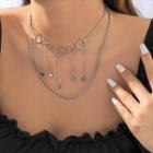 Heart Star Fringed Layered Alloy Necklace