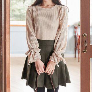 Round-neck Beribboned-cuff Top