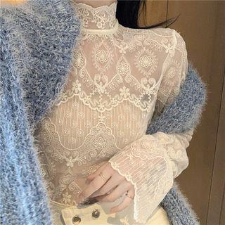 Flared-sleeve Lace Top Almond - One Size