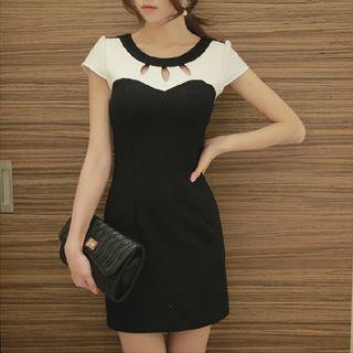 Color Block Cap-sleeve Sheath Dress