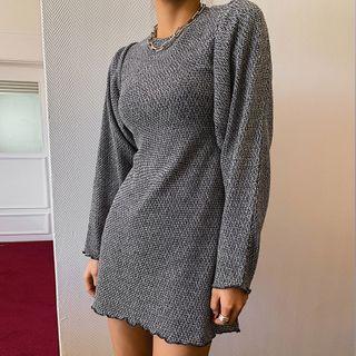 Set: Open-front Cropped Cardigan + Short-sleeve Minidress