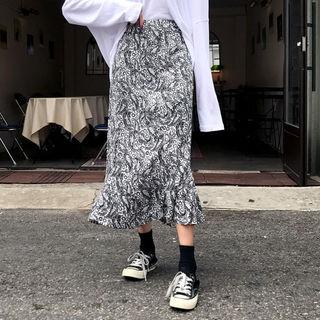 Ruffle-hem Paisley Long Skirt One Size