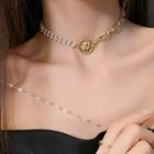 Alloy Disc Faux Pearl Choker White Faux Pearl - Gold - One Size