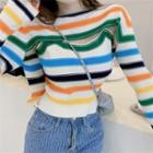 Long-sleeve Mock Two-piece Striped Sweater As Figure - One Size