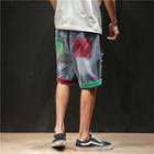 Color Paneled Ripped Denim Shorts
