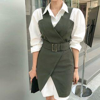 Set: Plain Shirt Dress + Belted Vest Dress