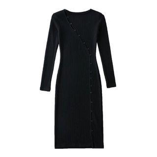 Asymmetrical Button-up Knit Sheath Dress