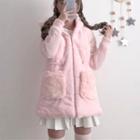 Knitted Sleeve Hooded Furry Coat