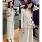 Set: Turtleneck Knit Top + Vest + Wide-leg Pants
