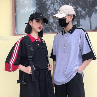 Couple Matching Side Stripe Polo Shirt