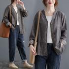 Long-sleeve Striped Button-up Blouse