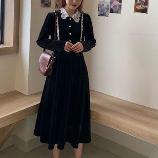 Lace Collar Velvet A-line Dress
