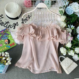 Ruffle-hem Off-shoulder Chiffon Blouse