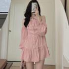 Cold-shoulder Tiered Mini A-line Shirtdress