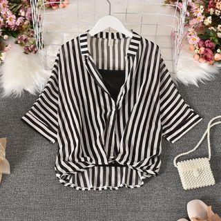 Set: Elbow-sleeve Sheer Shirt + Camisole Top