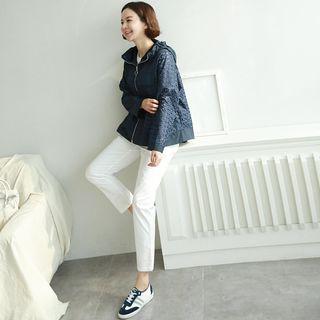 Perforated Hooded Zip-up Jacket Navy Blue - One Size
