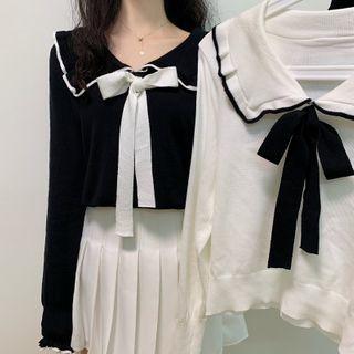 Peter Pan Collar Bow-accent Knit Sweater