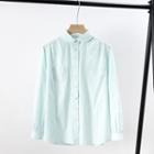 Doll Collar Long-sleeved Shirt Mint Green - One Size