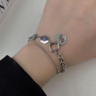 Heart Layered Stainless Steel Bracelet Silver - One Size