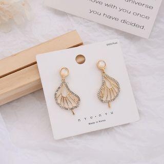 S925 Sterling Silver Rhinestone Leaf Drop Ear Stud 1 Pair - 925 Silver - Earrings - One Size