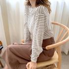 Linen Blend Striped T-shirt Ivory - One Size