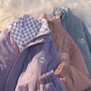 Reversible Checkerboard Padded Zip-up Jacket