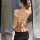 Long-sleeve Off Shoulder Top Khaki - One Size