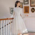 Long-sleeve Knit Overlay Midi Dress