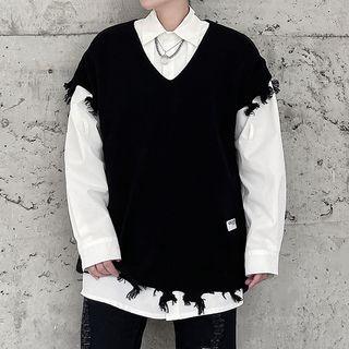 Distressed Oversized Knit Vest