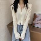 Long-sleeve Zipped Hooded Knit Cardigan
