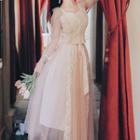 Set: Lace Camisole + Flared-sleeve Midi A-line Dress