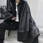 Faux Leather Hooded Trench Coat Black - One Size