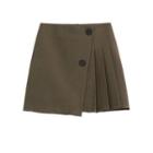 Plain Asymmetrical Panel A-line Pleated Short Skirt