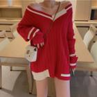 Color Panel Sweater Red - One Size